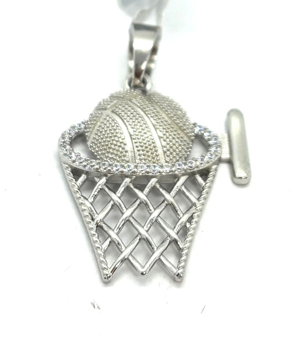 925 Sterling Silver Iced CZ Basketball Pendant Charm